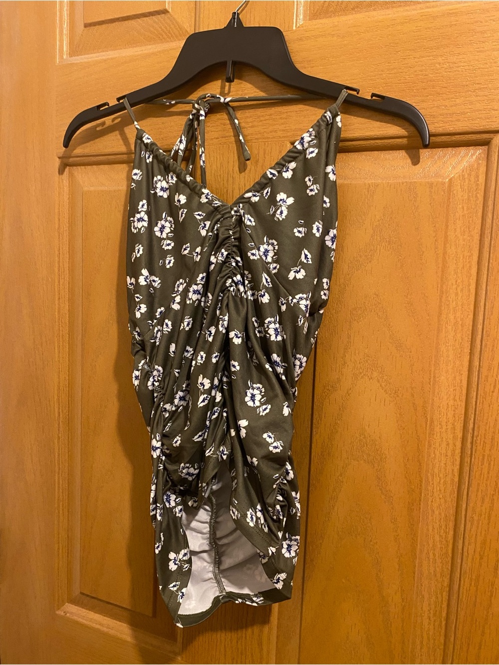 Olive Floral Ruched Tank Top - Unbranded